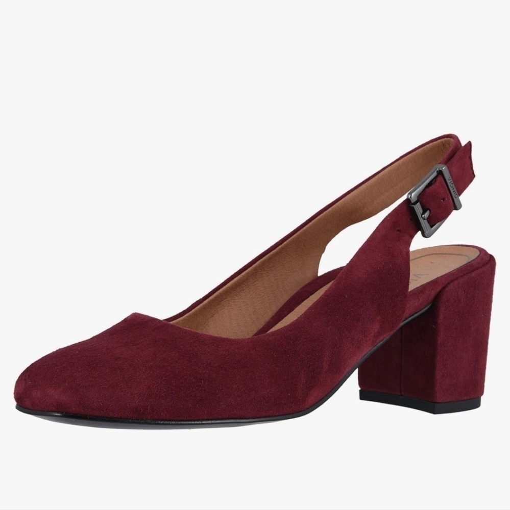 Vionic Nareen wine suede block heels slingback sz 9 SH342